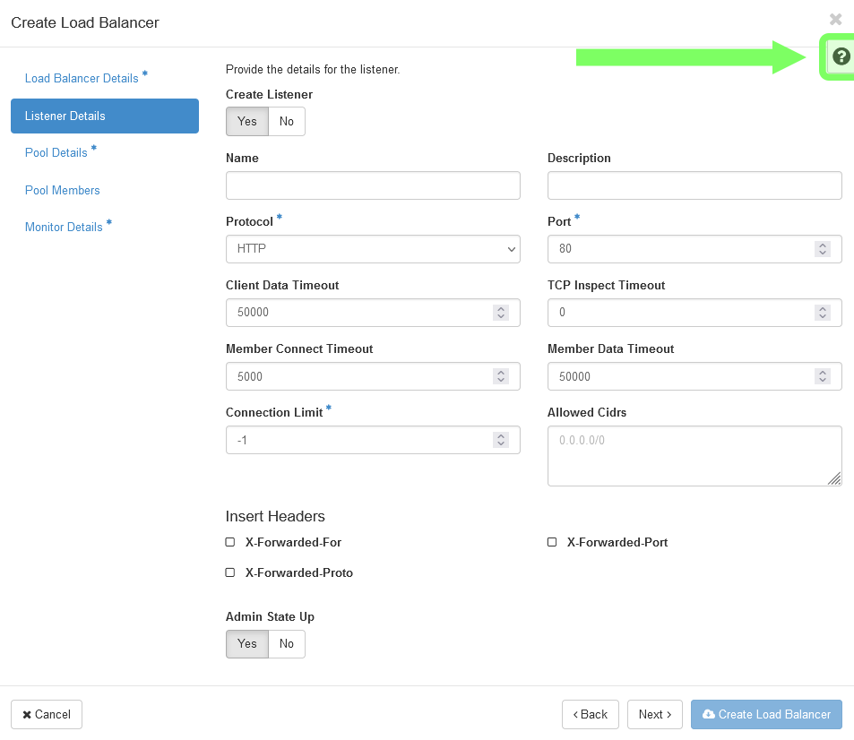 horizon load balancer listener details