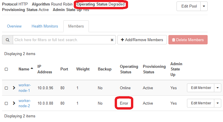 horizon load balancer pool status